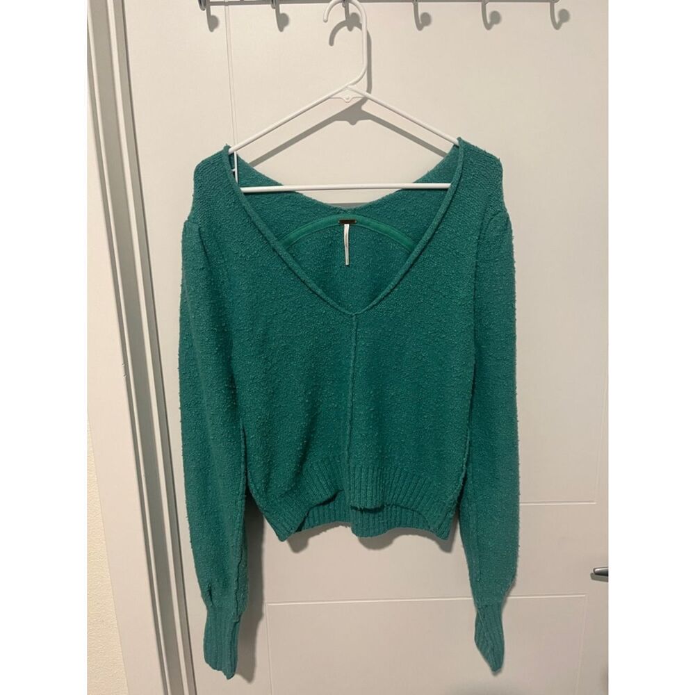 Free People Green Blue V-Neck Textured Sweater